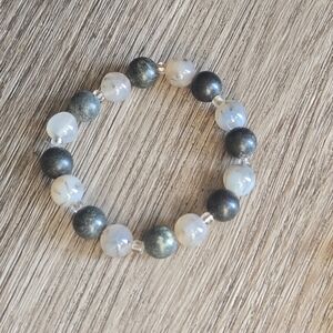 Black And Rutilated Agate Beaded Bracelet with Polished Spherical Beads